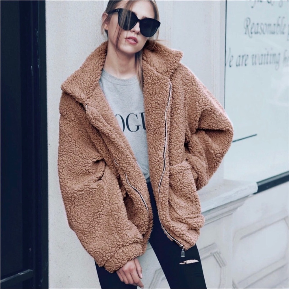 🍁New🍁Camel Teddy Warm Fleece Jacket - Picture 3 of 5